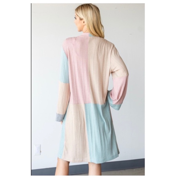 New Longline Color Block Open Style Cardigan With Bell Sleeves - Picture 8 of 8